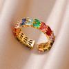 Luxry Colorful Zircon Opening Rings For Women Stainless Steel Gold Color Irregular Geometric Shiny Crystal Ring Fashion Zircon