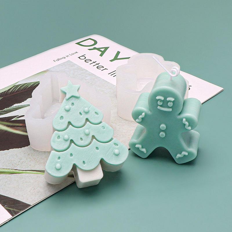 Christmas Gingerbread Tree Silicone Candle Mold Xmas Ornament Making Soap Plaster Resin Deer Casting Molds Home Decor Craft Gift