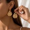 European and American metal woven water drop shape stud earrings women's simple atmosphere rope knot high-end light luxury earrings