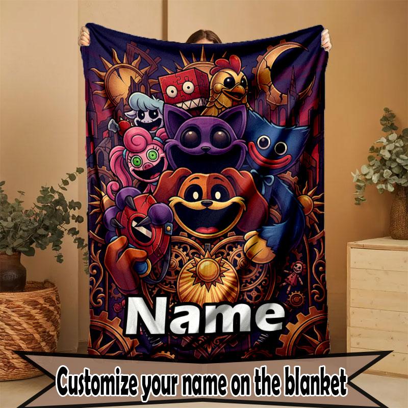 Custom Name Personalized Poppy Playtime Print Blanket, Home Decor, Bedroom, Sofa, Camping, Couch, Gifts for Birthday Christmas
