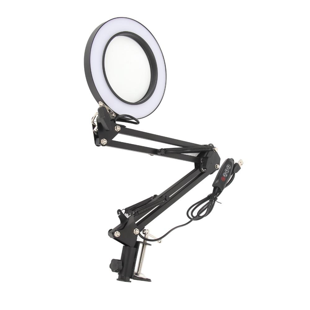3 Colors 10X Magnifier Adjustable Desk Lamp With Clamp Magnifying Lamp Precision Work