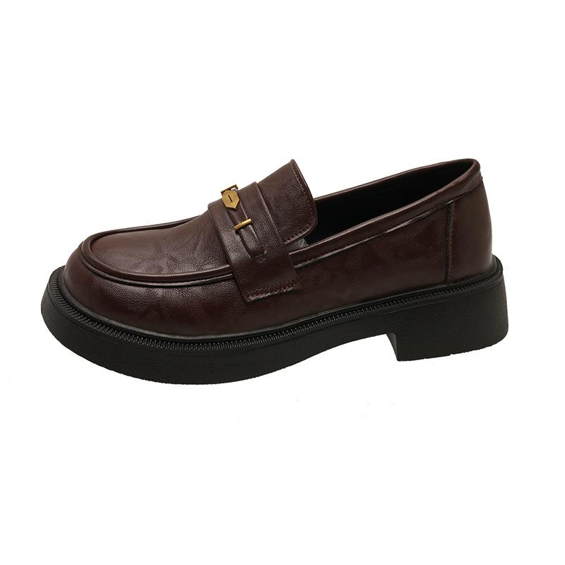 Thick-soled women's autumn new one-pedal versatile single shoes soft-soled soft leather retro round head small leather shoes