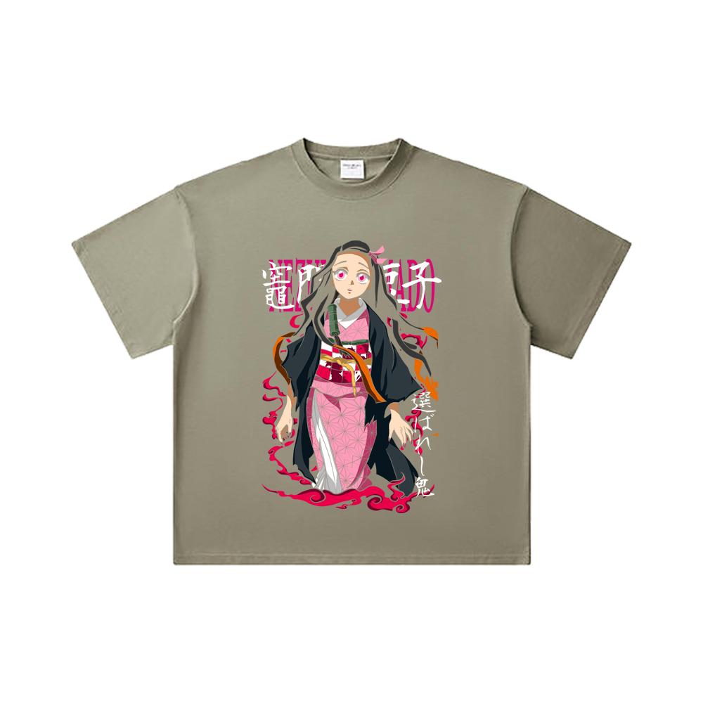 260 GSM Double Yarn 32 Count 100% Cotton Demon Slayer V57 Nezuko Print Unisex Heavy Cotton T Shirt