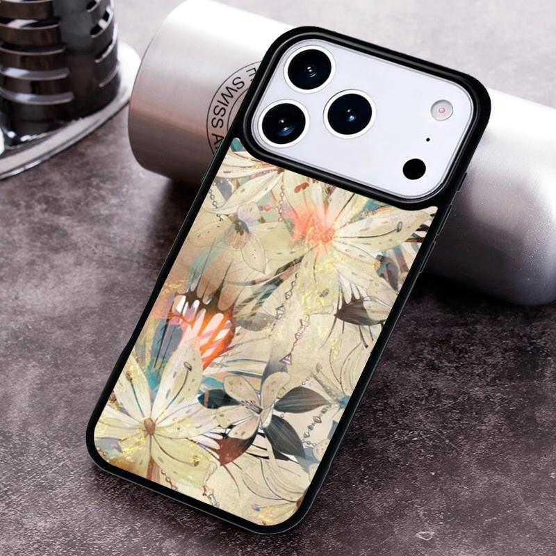 Japanese Style Floral Texture Phone Case for iPhone 17 16 15 Pro Max Air 14 13 12 11 Plus Shockproof Cover