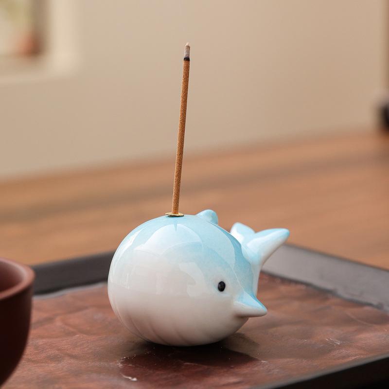 Cute Ceramic Cartoon Animal Incense Holders: Frog, Dolphin, Walrus, Gourd – Fun Desktop Decor