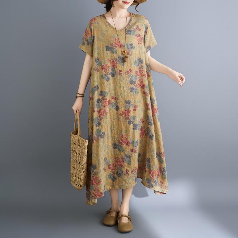 DIMANAF New 2026 Women Plus Size Summer Beach Sundress Loose Casual Maxi Lady Floral Print Dress Long Dress