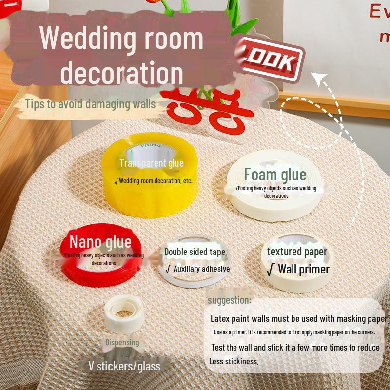 Wedding Props & Supplies: Masking Paper, Double-Sided Tape, Traceless Adhesive Balloons, and More for Wedding Decoration