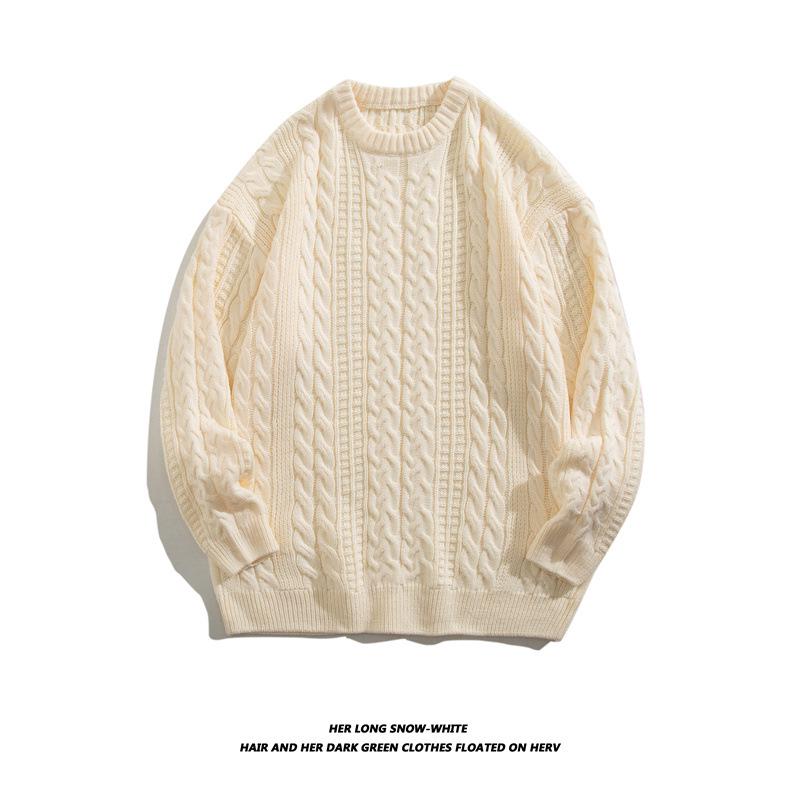 

Winter 2025 Men s Japanese Style Simple Versatile Round Neck Sweater - Retro Cable Knit for Couples XXL абрикосовий