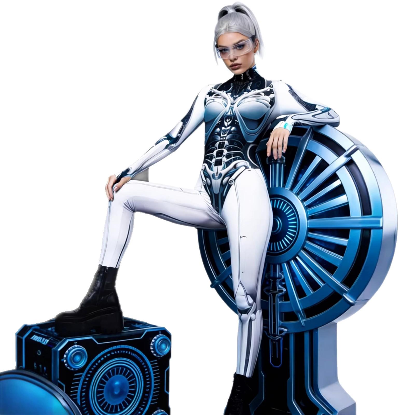 

Adults Robot Machine Cyber Punk Style Celebrity Tights Women 3D Printed Halloween Cosplay Costume Jumpsuit for Party Dress Up XXL білий