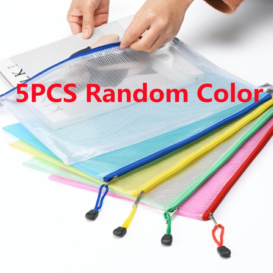 5pcs/lot Gridding Waterproof Zipper Bag Clear PVC A4 Binder Pockets Document Pen Filing Products Folders for Office & School