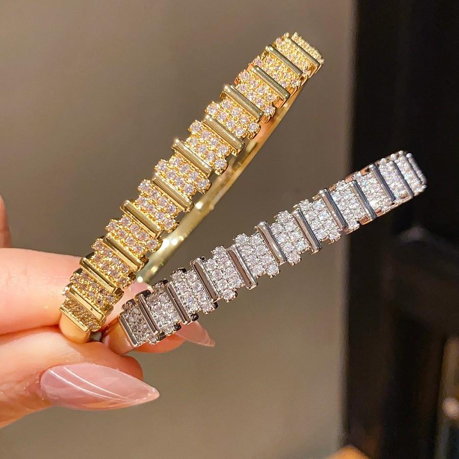 18k Gold Plated Zircon Bracelet With Geometric Design For Elegant Women