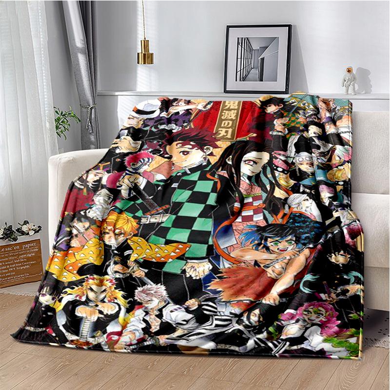 D-Demon Slayer Anime Blanket Sofa Office Nap Cover Blanket Kamado Nezuko Air Conditioning Blanket Soft and Warm