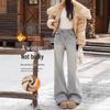 Women's High-Waisted Flared Jeans with Fleece Lining, Winter Collection, Pear-Shaped Fit, Slimming, Small Horse Embroidery, Narrow Flare, Relaxed Fit.