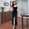 High-End Celebrity Mesh Spaghetti Strap Bodycon Dress with Slit