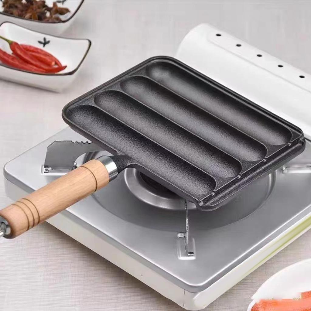 Sausage Grilling Pan Professional Efficient Prevents Stick Spill Proof Thickened Cast Iron Sausage Pan Hot Dog Grill