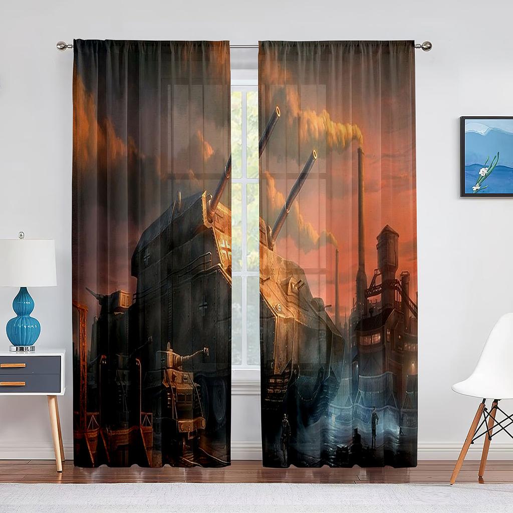 Tende Voile Tulle Carro Armato Blindato da Guerra Militare per Bambini Uomini Camera da Letto Tenda per Finestra Soggiorno Tende Trasparenti Drappeggi in Organza