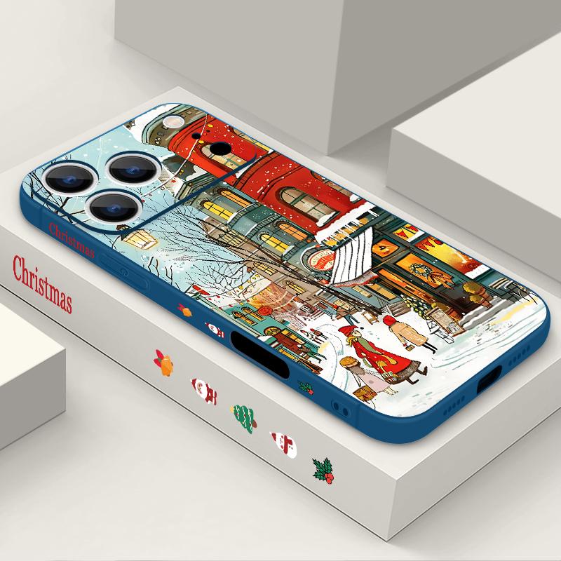 Niedliche urbane Schneemuster TPU Weiche Silikonhülle für iPhone 17 Pro Max 16E 16 15 14 13 Pro Max 12 Pro 11 Stoßfest mit Umhängeband Handyhülle Fundas