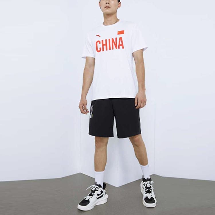 Anta National Flag T Shirts Unisex White Crew Neck Moderate Straight Fit 172030109-1