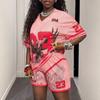 Streetwear Y2K T Shirts And Shorts 2 Piece Sets Woman Outfit Hip Hop Graphics Baseball Gothic Short Sleeve Two Piece Set