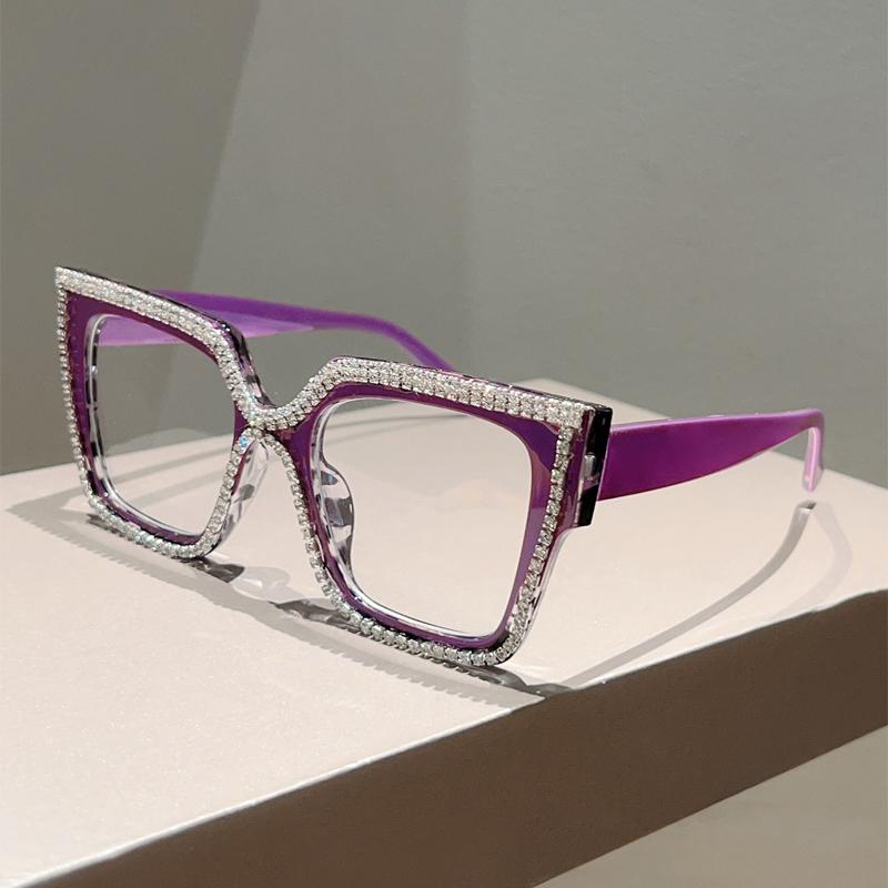 Fashion Patchwork Color Frame New in Women Crystal Shiny Glasses Non-prescription Original Brand Design Decor Eyewear