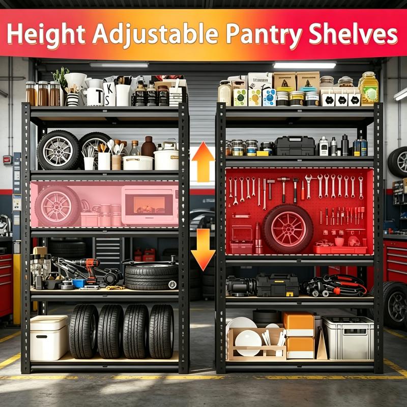 60/72 Inch Two-piece Heavy Duty Storage Shelves, 2000LBS Capacity Metal Shelving Unit, Adjustable Garage Shelves & Organizer with Overlap Design for