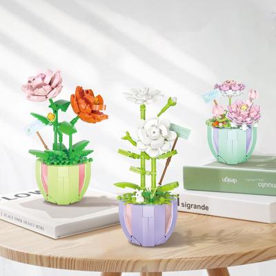 Mini Blocks Bouquet Rose Flowers Building Blocks Home Furnishings Bricks Assembling DIY Toy for Girls