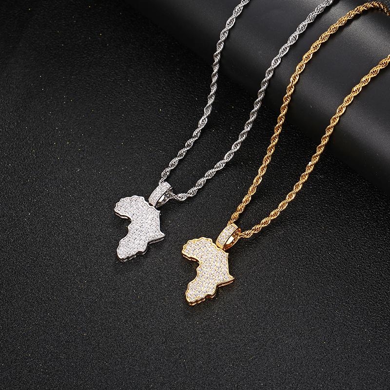 Exquisite Custom African Map Pendant-Men's Christian Hip Hop 18K Gold-plated Copper Zircon Pendant