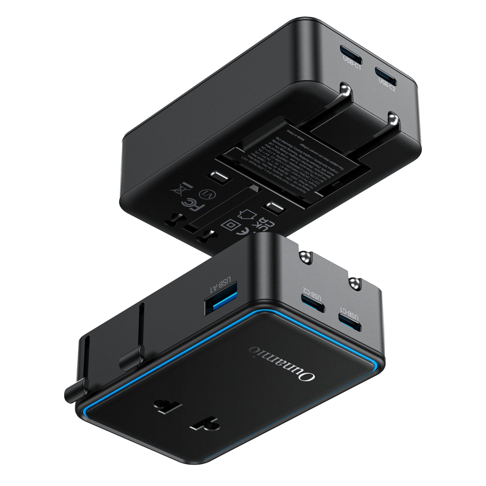 

Ounamio 2026 Slim and Lightweight International Adapter with 4 Ports, ACUSB-AUSB-C, 25W PD Power & Smart Temperature Control, Compatible with Over