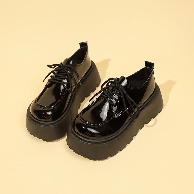 Autumn Solid Faux Leather Women Shoes Japanese Lace Up Mary Jane Shoes Simple Round Toe Students Thick Platform Pumps Leisure