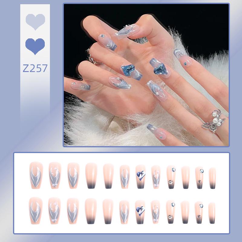 

Отбеливающий маникюр, носимые съемные наклейки для ногтей - 24 штуки, темно-синий цвет морского эльфа, дизайн ногтей рыбий хвост Glue Version