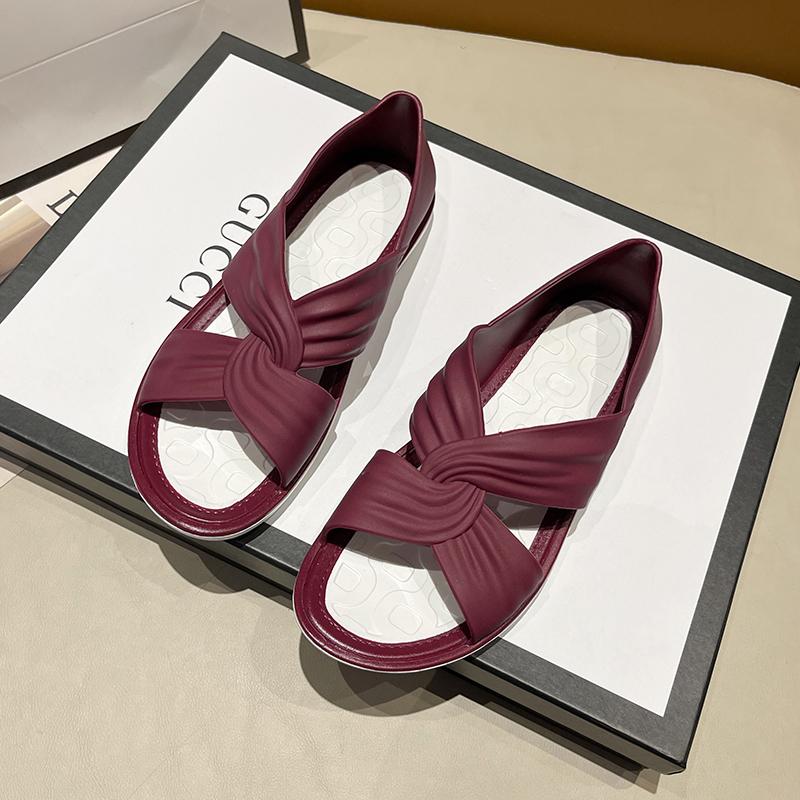 

Женские сандалии на плоской подошве, лето 2024, сандалии для мам Мэри Джейн на толстой подошве, пляжные сандалии, повседневные тапочки 40 вино красного