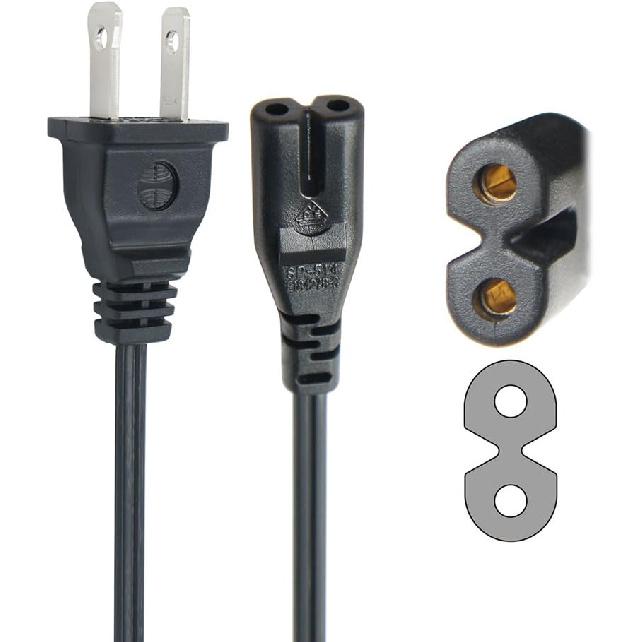 Powseed 6Ft 2 Prong Power Cord 2 Slot AC Adapter Cord for HP Dell Samsung Sony Asus Acer Toshiba Laptop Charger LED LCD Monitor TV Epson Lexmark