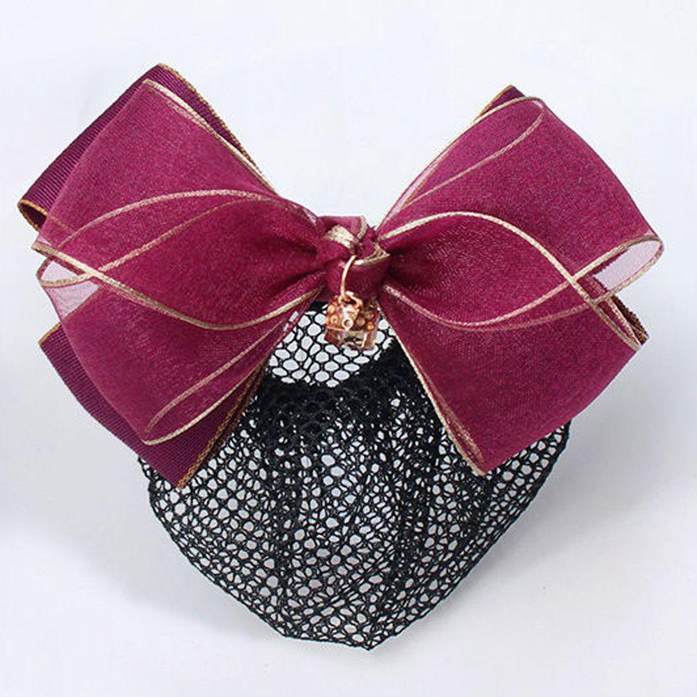 Gift Trendy Retro Elegant Cloth Spring Clip Hairnet Bow headwear Mesh Snood Women Headdress