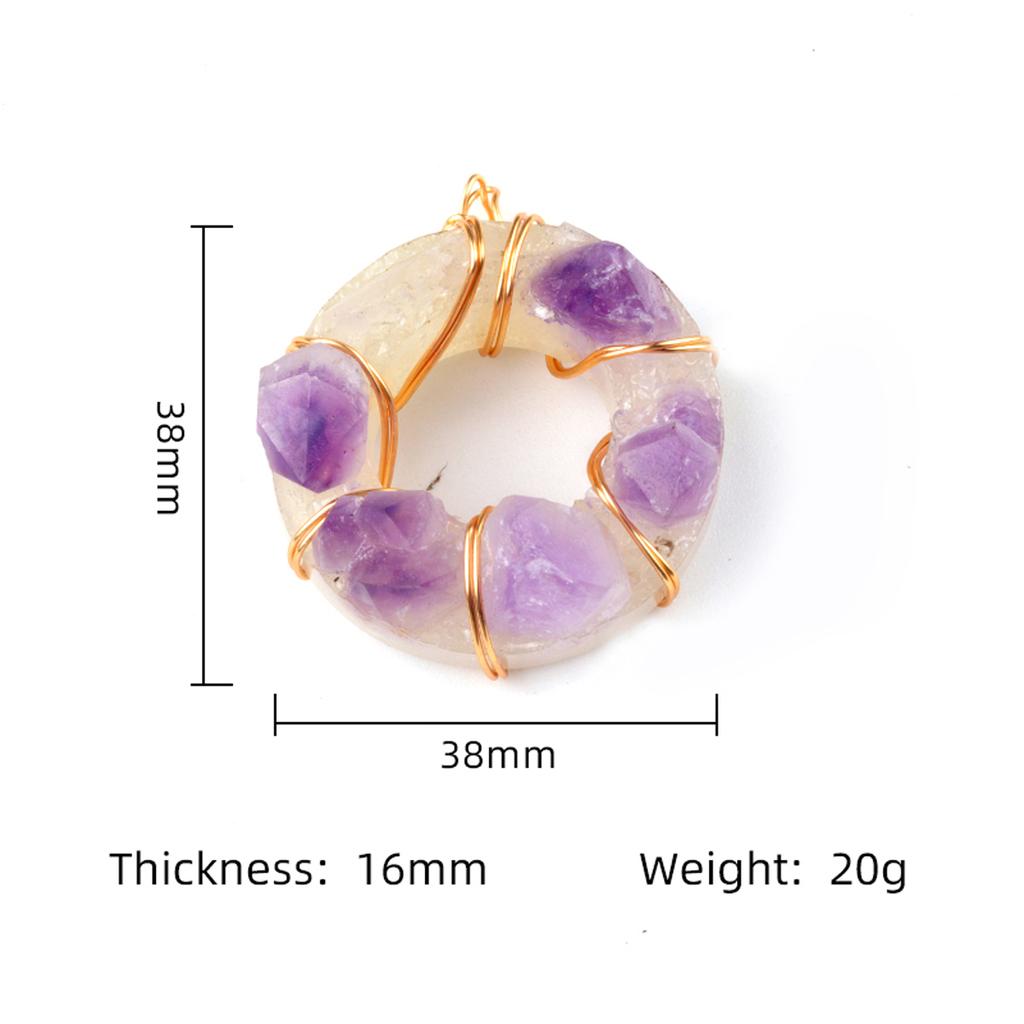 1Pc Healing Amethyst Necklace Purple Crystal Donut Raw Stone Wire Wrap Necklaces for Women Men Jewelry 38x38 Mm