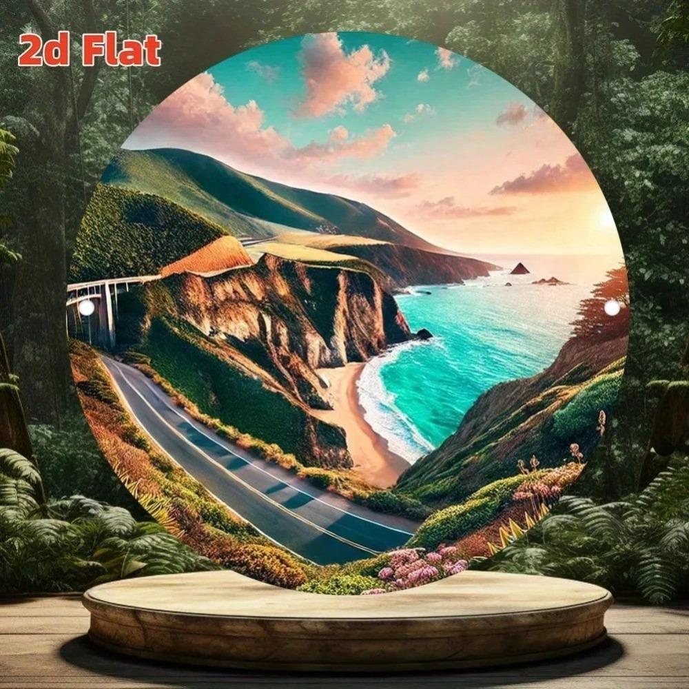 Metal Wall Art 2D Landscape Painting Round Home Office Decor Living Room Cafe Bar