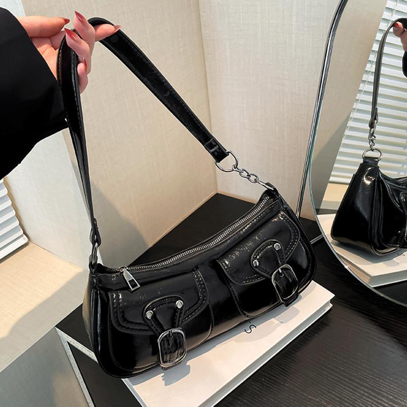 

Стильная женская сумка подмышку однотонного цвета Элегантная черная сумка на плечо в стиле стимпанк с регулируемой цепочкой-ремнем Идеально подходит для повседневного использования AVE 29x7x12.5cm чёрный