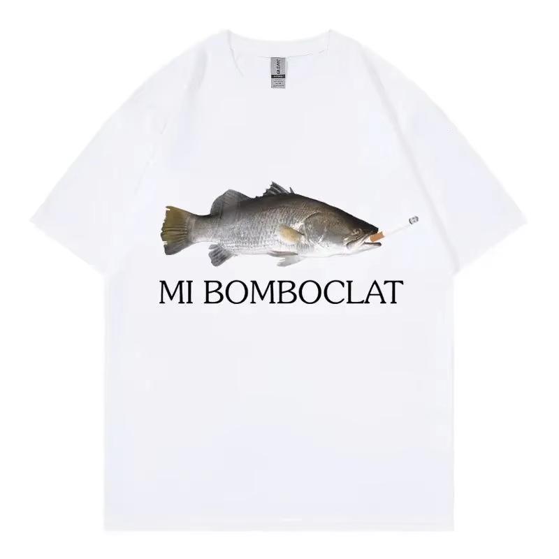 

Смішна футболка з мемом Mi Bomboclat Fish, з коротким рукавом, для унісекс та жінок-унісекс, студентів коледжу, парний одяг, чиста бавовна 4XL