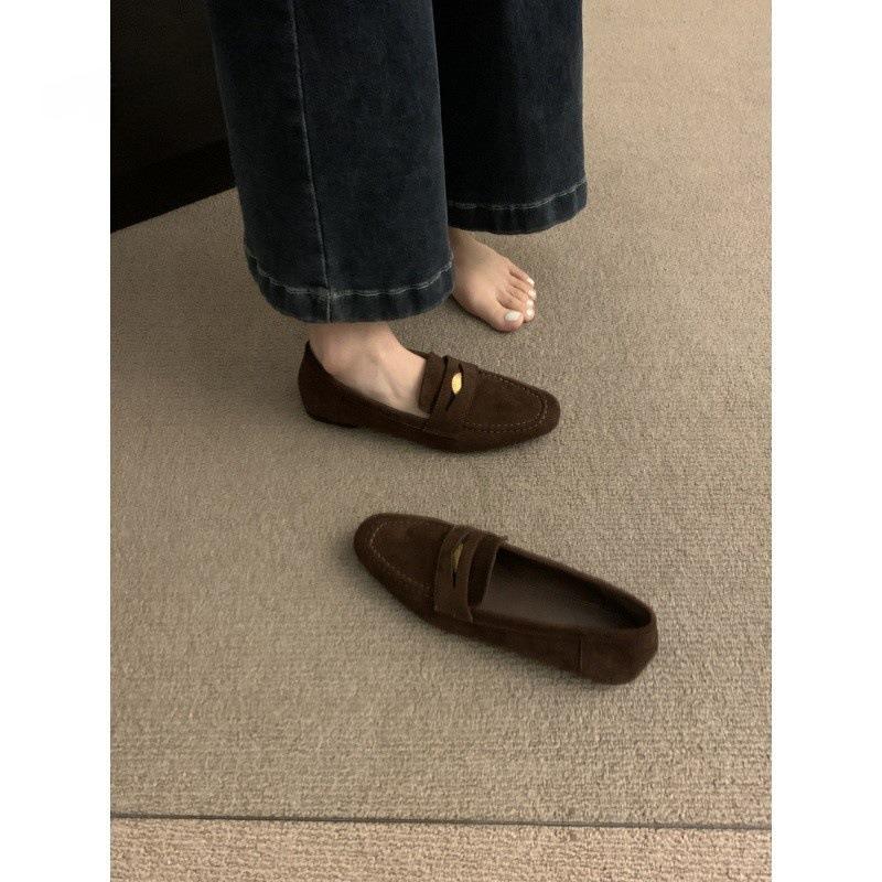 Retro einfarbige Damenschuhe mit flacher Sohle, flacher Ausschnitt, Frühling neu, Temperament, schwarz, zum Hineinschlüpfen, weiche Sohle, Doudou-Schuhe