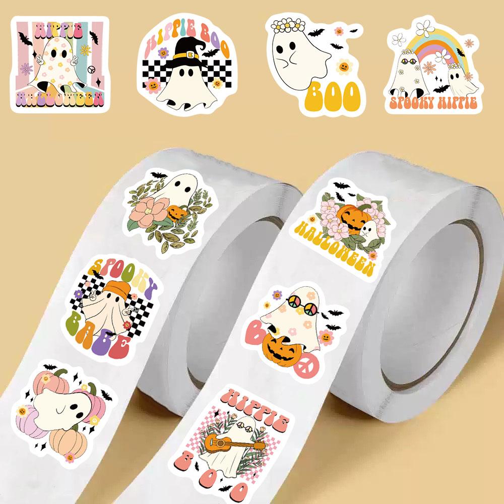 

500PCS Hippie Spooky Boo Ghost Roll Stickers Laptop Luggage Colorful Decoration Chambre Personalized Harajuku Paintings Sticker