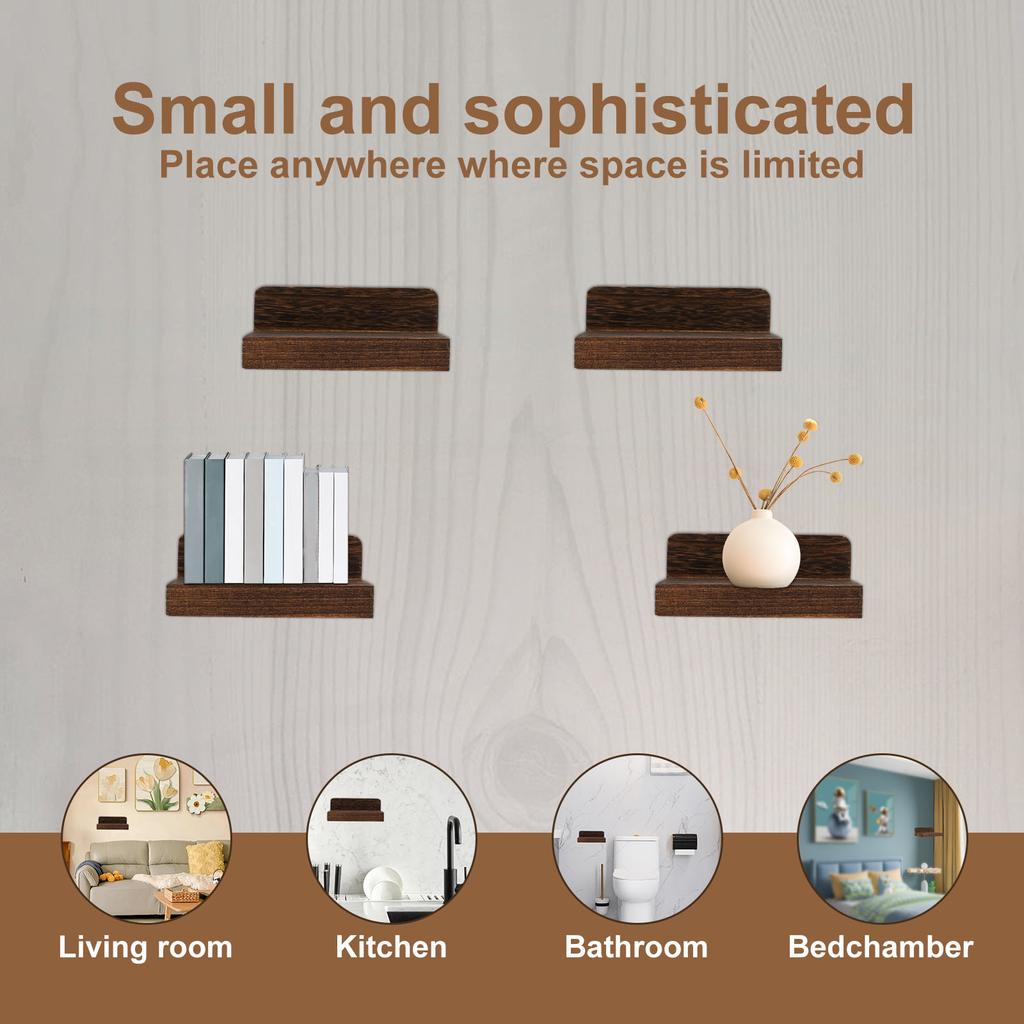 4 Pcs Wood Floating Shelves Small Wall Shelves Wall Mounted Floating Wall Shelves Decorative Wall Storage Shelves 12.5x12.5x5cm