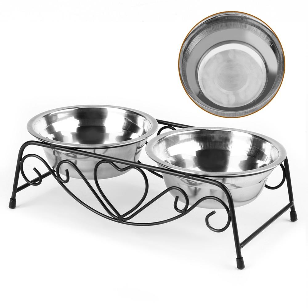 Double Bowl Dog Cat Bowl Stainless Steel Dog Cat Food Water Bowls Dog Cat Feeder  Daily Pet Feeding