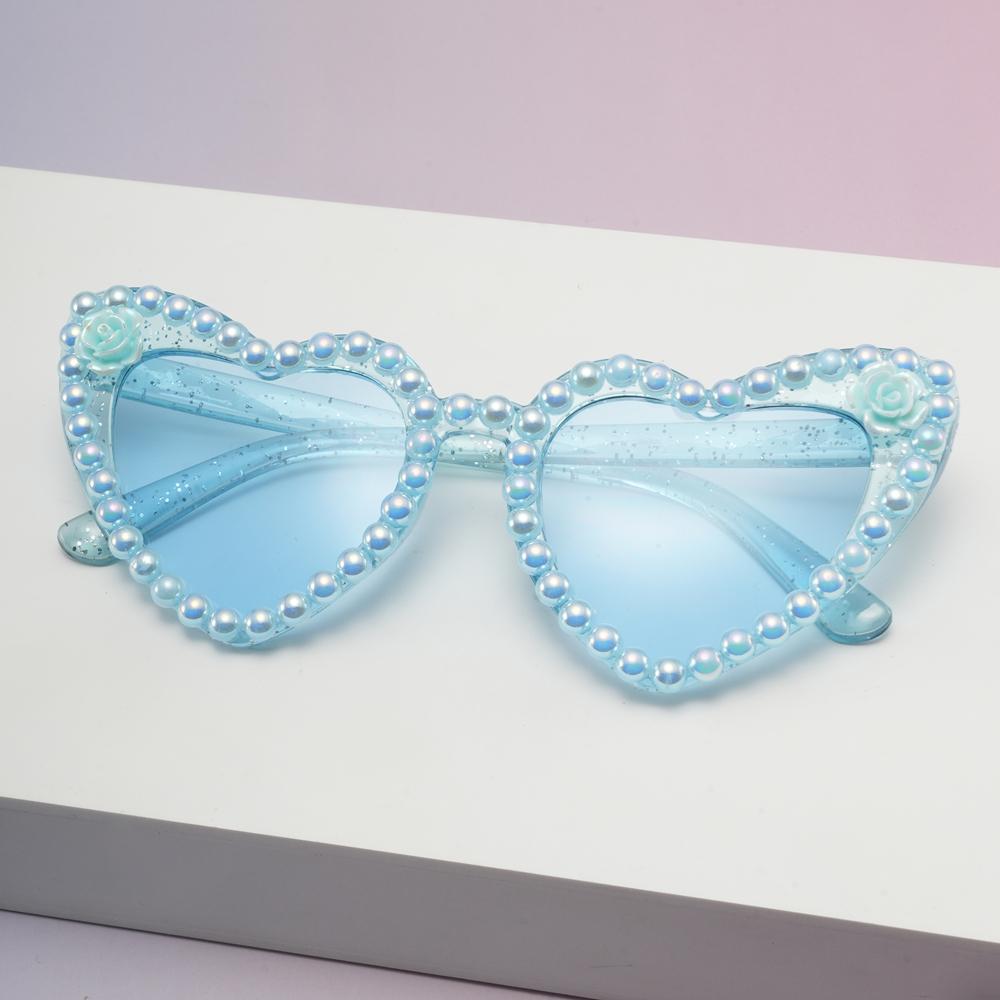 Women Sweet Romantic Heart-shaped Pearl Floral Sunglasses Perfect Gift for Valentine's Day Girlfriend Birthday Gift