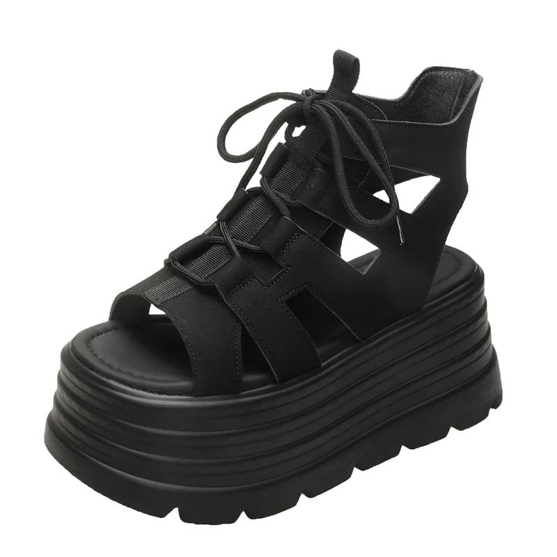 Mädchen 8cm Plateau Sandalen Klobiger Absatz Leopard Designer Schuhe Damen Keilpumps Tacones Sandalias Sommer Coole Stiefel