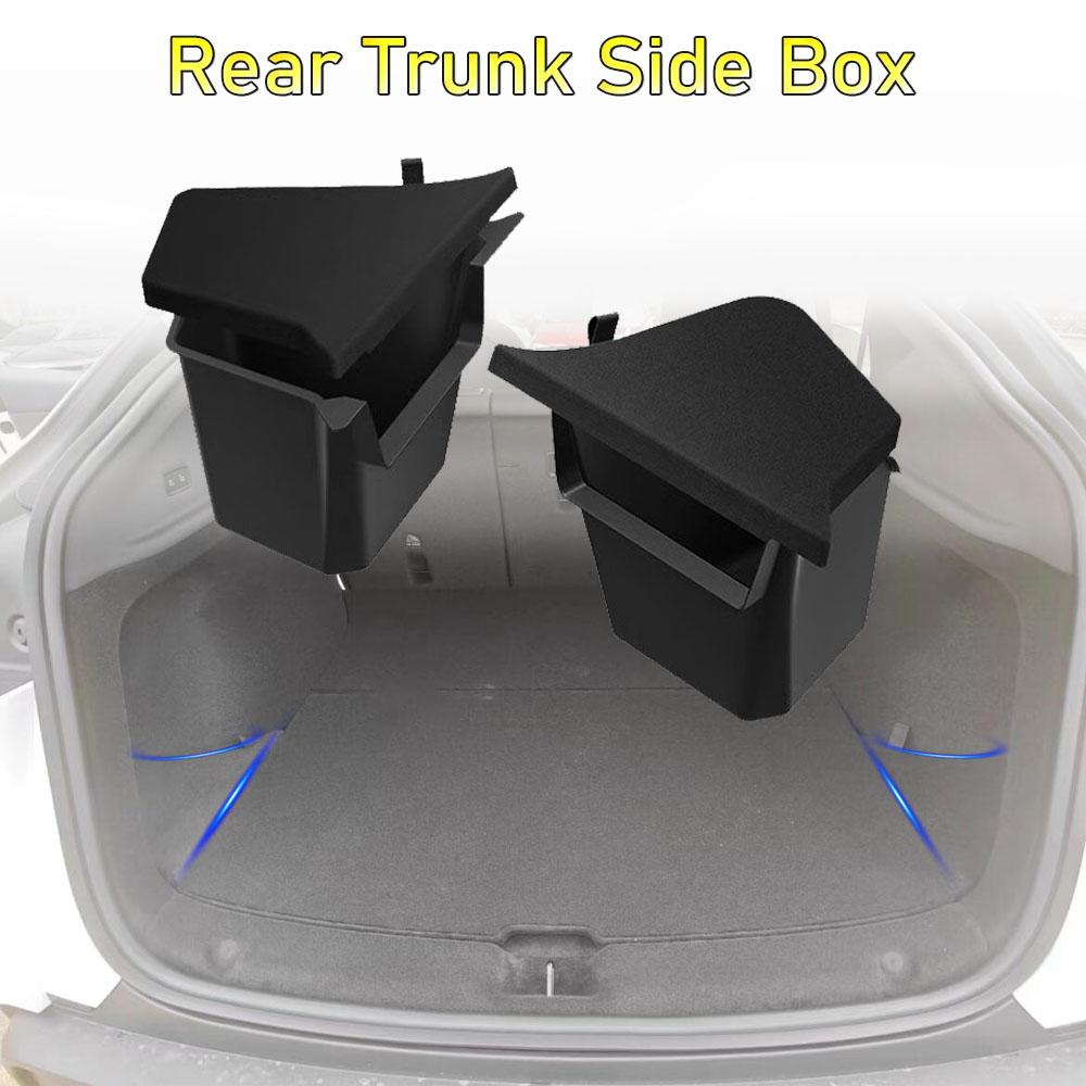 For Tesla Model Y Juniper 2025 Rear Trunk Side Storage Box Cargo Organizer TPE Bin Box Flocking Mat Partition Board Accessories
