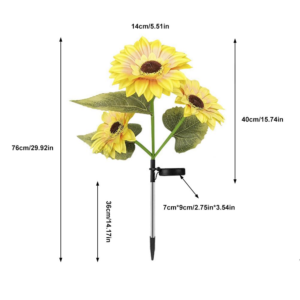 Outdoor Solar Sunflower Lights Solar Powered Sunflower Lights with 3 Sunflower Heads LED Solar Lights for Patio Lawn