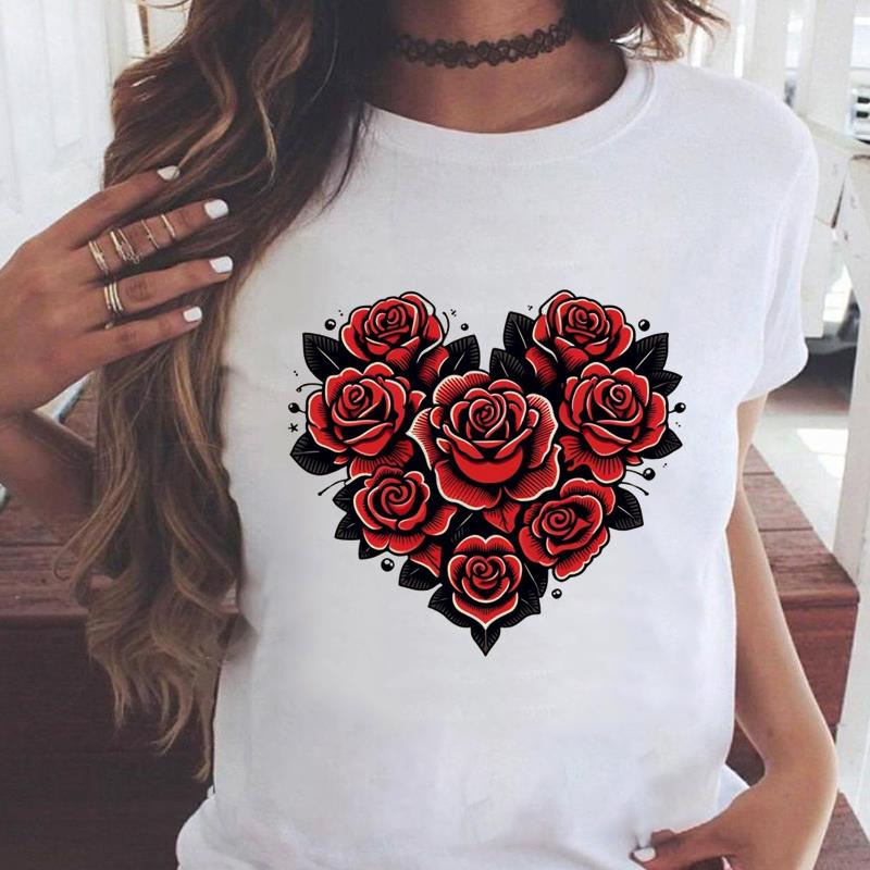 (Asian Size) trend watercolor flower style Graphic Tee Female Casual  Fashion T Clothing Women's Top Print Short Sleeve T-shirts