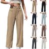 Women Corduroy Pants Loose Fit Wide Leg Trousers High Waist Casual Straight Leg Long Pants with Button Closure and Pockets