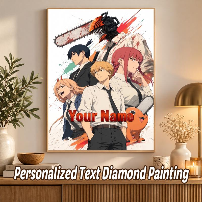 Chainsaw Man Custom Name Text 5D Diamond Painting Kit DIY Full Drill Diamond Art Decoration