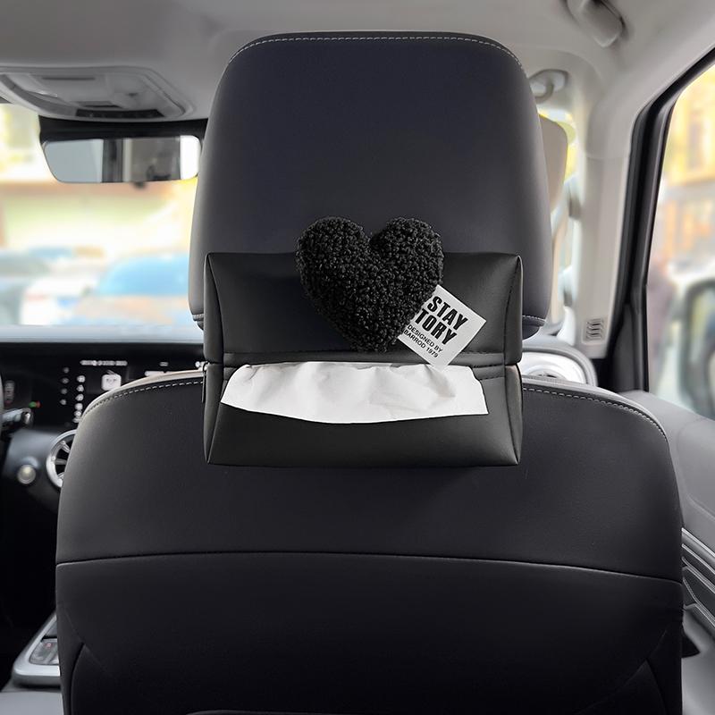 Cute Retro Red Heart Car Tissue Box For Armrest Paper Holder Auto Leather Hanging Napkin Bag for Back Seat Headrest Storage