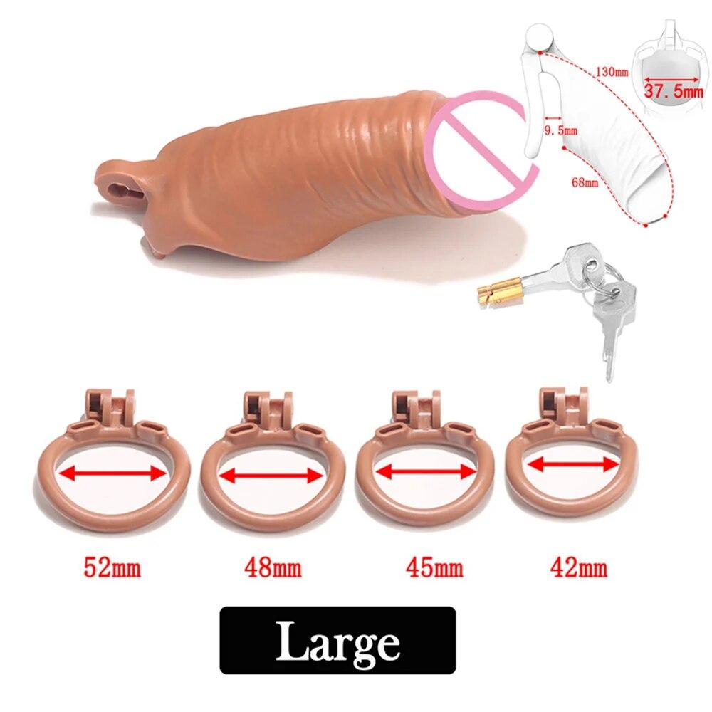 Super Simulierte Männliche Penis Keuschheit Gerät Flesh Sissy Cock Cage Penis Sleeve Ringe Sex Spielzeug Für Männer Dick Verhindern erektion Lock